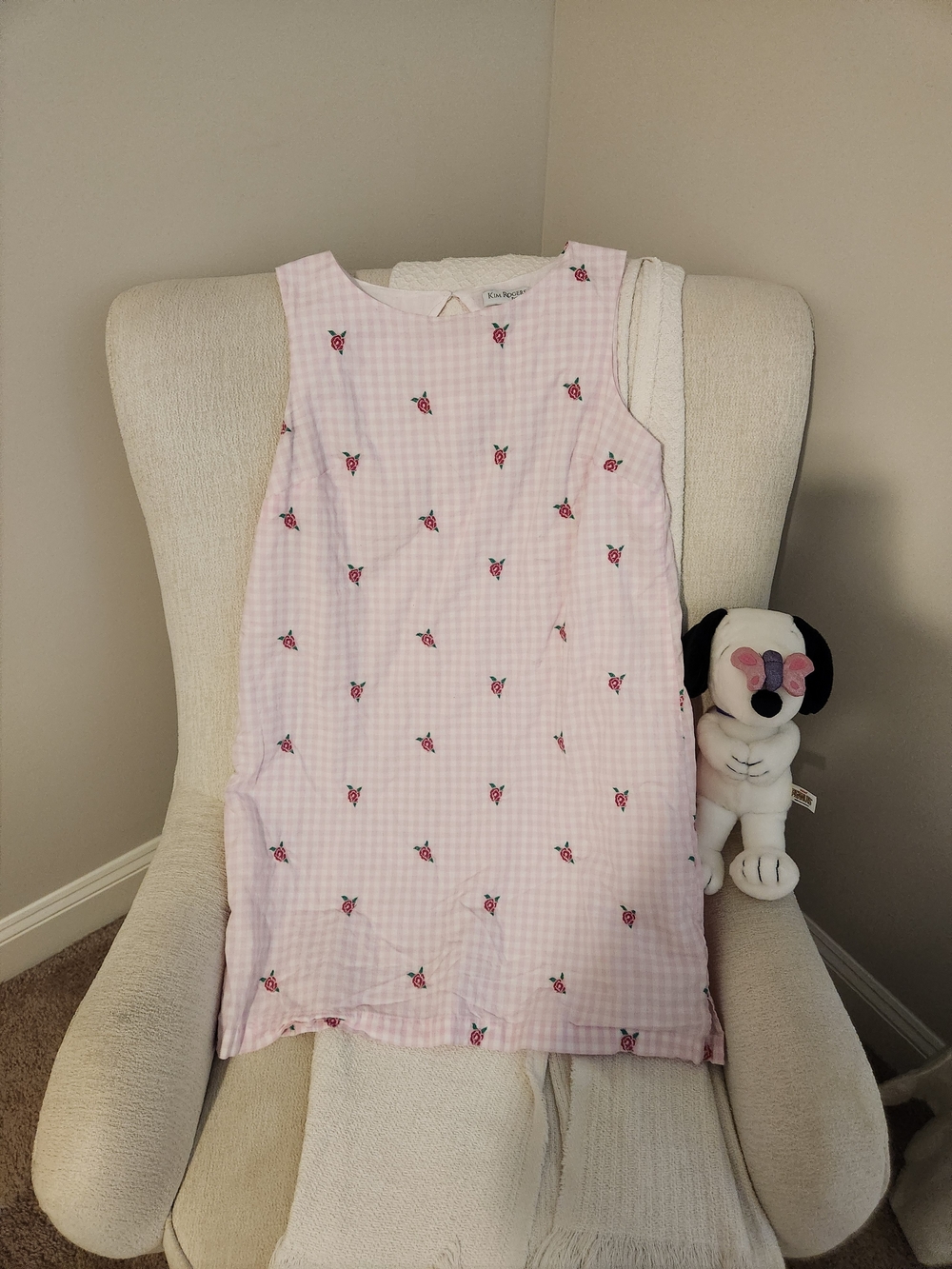 Kim Rogers Pink Gingham Sleeveless Embroidered Dress